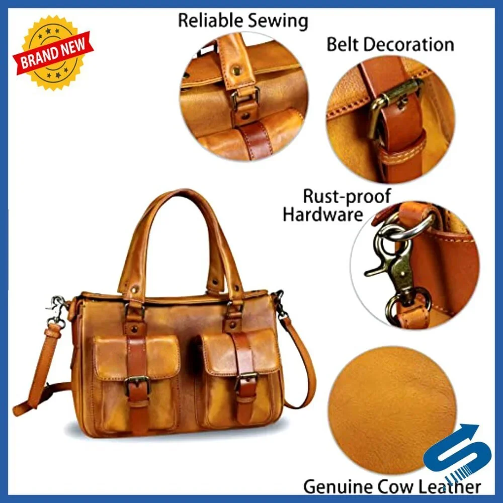 Genuine Leather Satchel Purse Top Handle Shoulder Crossbody Bag